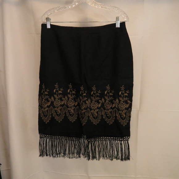 Karen Kane Dresses & Skirts - Karen Kane Women's 10 Black Linen Skirt Embroidery